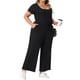 thumbnail image 4 of Conjunto de Traje Casual Fitted de 2 Piezas de Cuello Cuadrado y Manga Corta para Mujeres Plus Size Agnes Orinda 1X Negro, 4 of 6