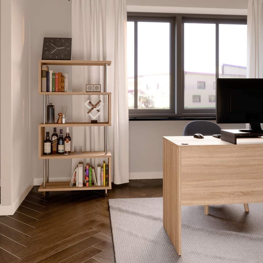 Lowestbest S-Shaped 5 Shelf Bookcase, Wooden Bookshelf Stand for Home Office Living Room