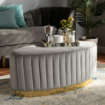 Baxton Studio Kirana Glam and Luxe Grey Velvet Fabric Upholstered and Gold PU Leather Ottoman