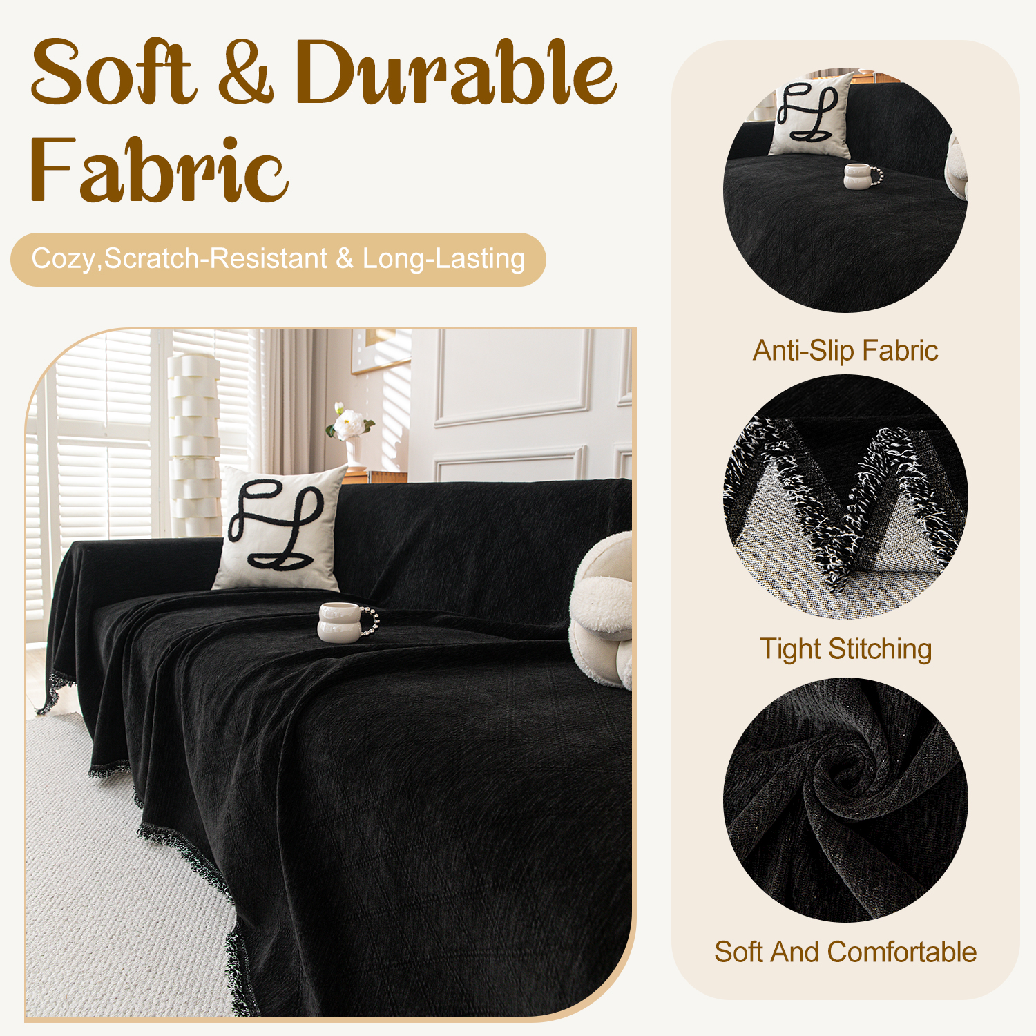 Jessy Home Sofa Cover Slipcover Couch Cover Protector Durable Multi-Function Furniture Cover for Pets Dogs Cats Home Decor Sofa Covers for Living Room 71"x 150"Black