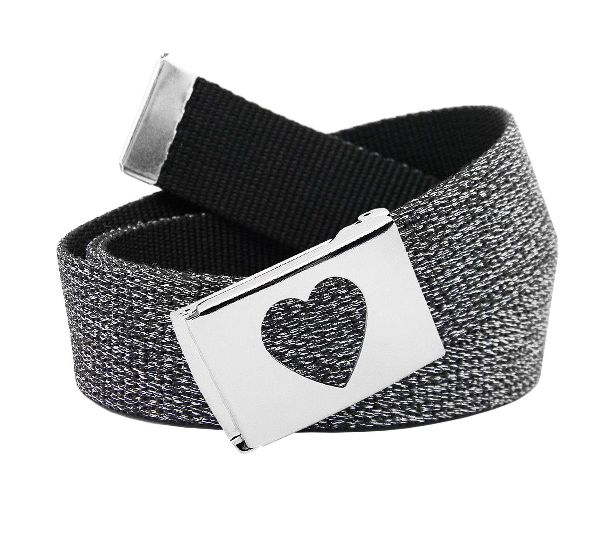 Girl's School Uniform Silver Flip Top Heart Belt Buckle with Canvas Web Belt