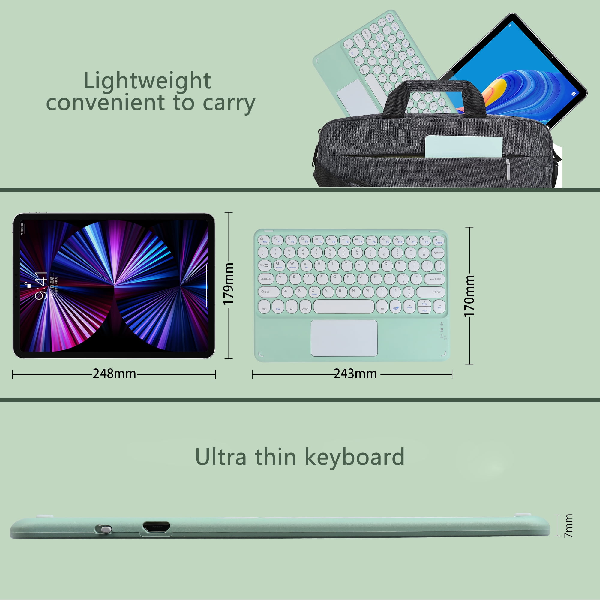 PloutoRich 10 inch Bluetooth Keyboard with Touchpad, 78 Keys Magnetic Wireless Keyboard, Ultra-Slim Rechargeable Wireless Keyboard for Laptop Tablet Computer