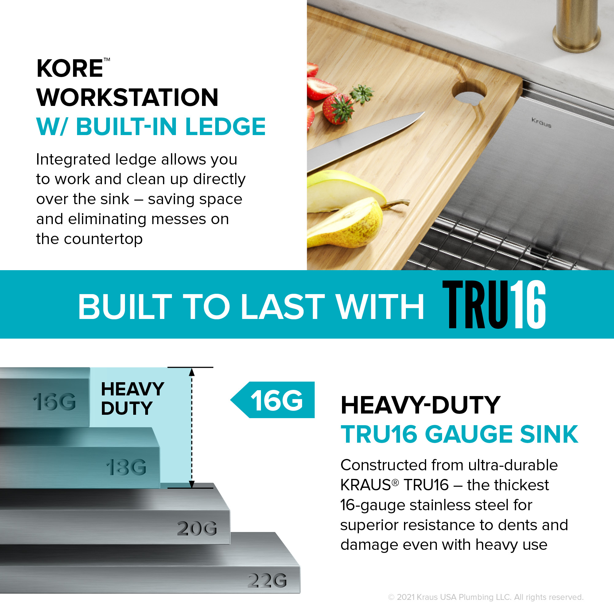 KRAUS Kore 23 Undermount Workstation16 GaugeStainless Steel Single  BowlLaundry Utility KitchenSink with Accessories