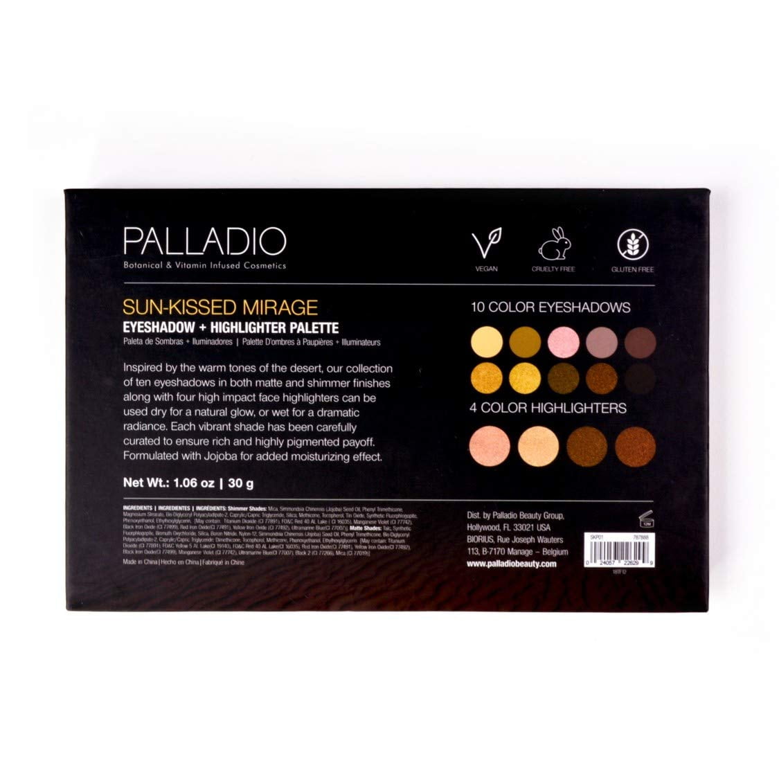 Palladio Eyeshadow + Highlighter Palette Sun-Kissed Mirage 1.06oz
