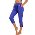 thumbnail image 2 of Capri Pants For Women Casual Capri Beach Vacation Drawstring Waist With Pockets Summer Cropped Capri Breathable Comfort Airport Travel Polished Look Blue XL, 2 of 6