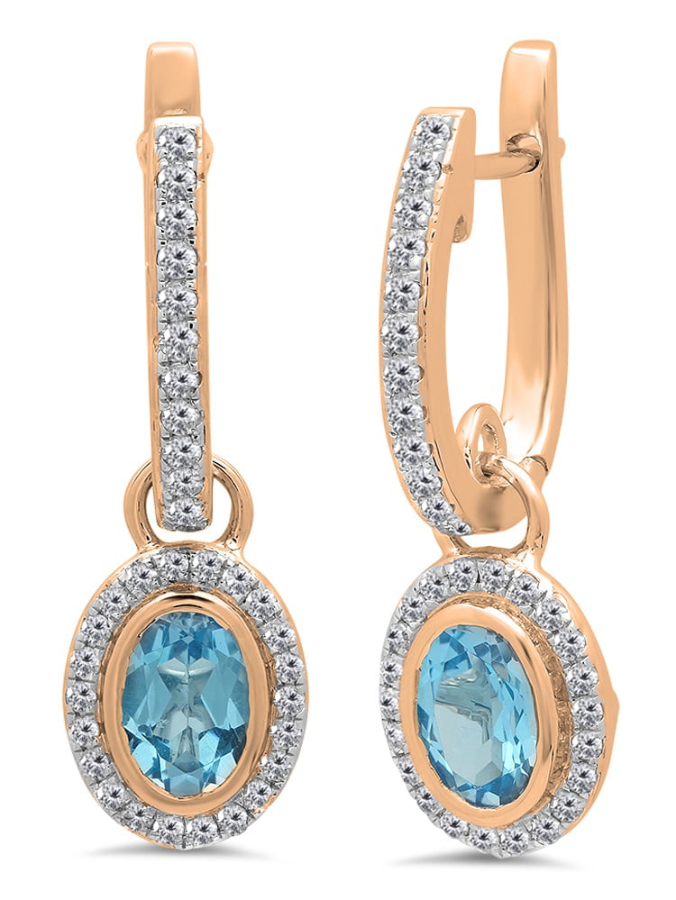 Dazzlingrock Collection 10K 4.5 MM Each Round Gemstone & White Diamond Ladies Halo Dangling Drop Earrings White Gold 