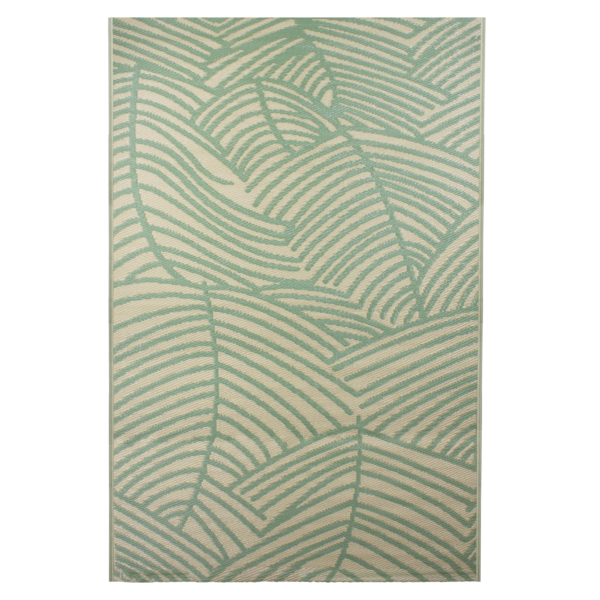 Northlight 4' x 6' Green and Beige Leaf Design Rectangular Outdoor Area