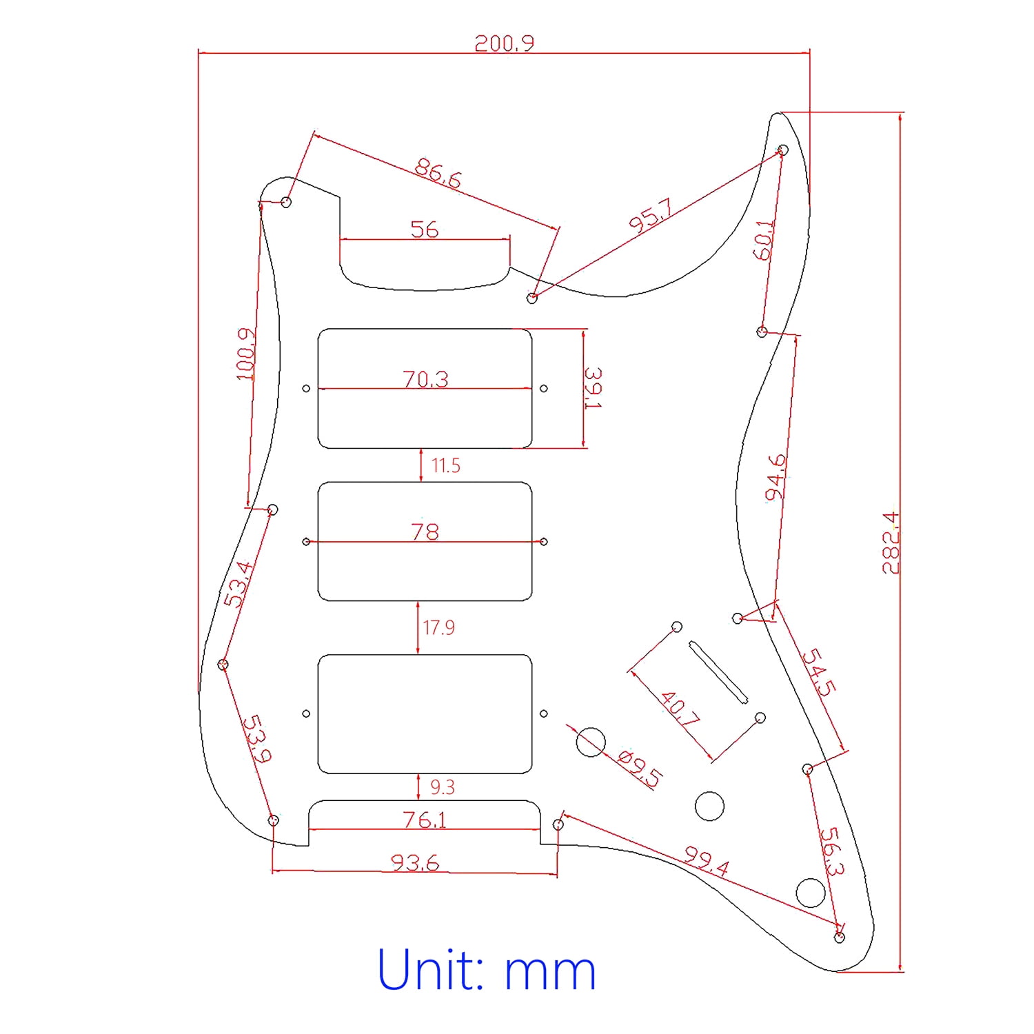 HHH Guitar Prewired Loaded Pickguard, With Alnico 5 Humbuckers Pickups, Coil Splitting, For Fender Strat Guitar