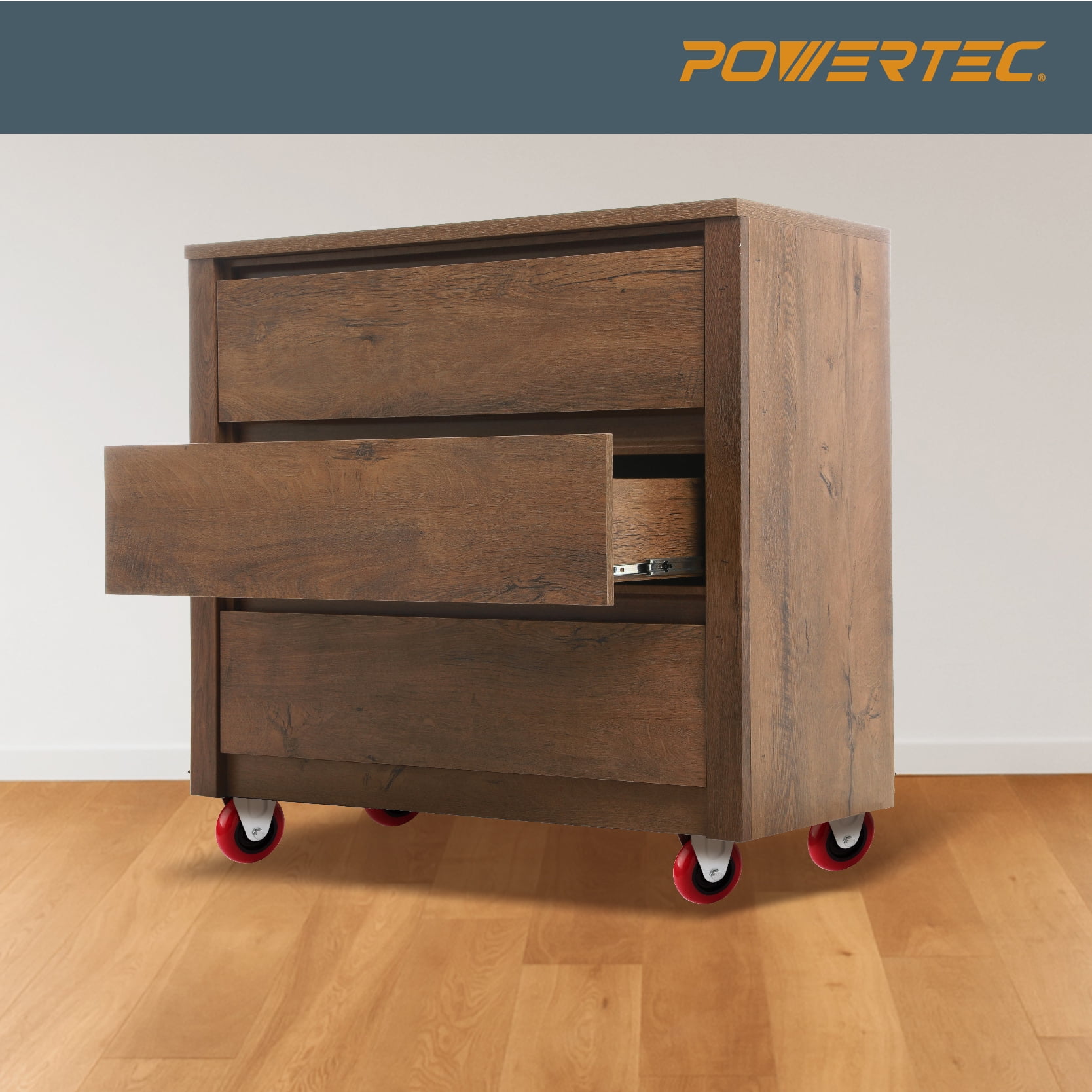 POWERTEC 4PK 3 inch Fixed Caster Wheels with 640 lbs Loads, Heavy Duty Plate Casters, Rigid Fixed Rubber Castor Wheels for Furniture, Cart, Dolly and Workbenche (17207)