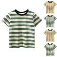 thumbnail image 5 of Boy Girl Cotton T-shirts Striped Print Short Sleeve Crew Neck Top Basic Tees Toddlers Kids Summer Clothes (3-4 Years, Yellow), 5 of 5
