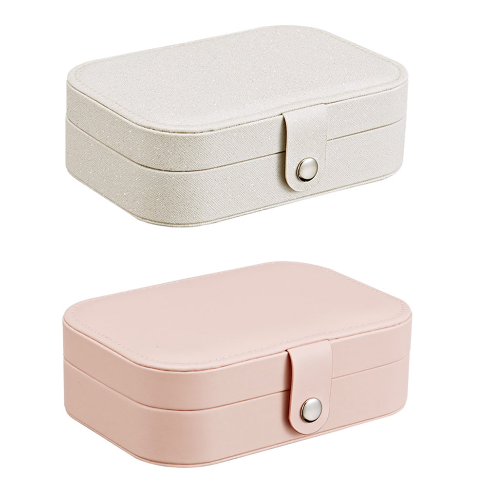 Travel Jewelry Case Small Jewelry Box Double Layer Leather Jewelry Organizer Case for Necklace Earring Rings Pink