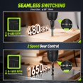 thumbnail image 4 of Cordless Drill, Power Drill Set with 1 Battery and Charger, 40Nm, 20+1 Torque, 2 Speed, Keyless 3/8" Electric Screwdriver with LED Light, 28pcs Drill Bits Set(Green), 4 of 4