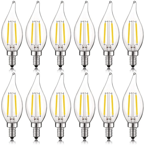 Luxrite 4W E12 Vintage Candelabra Dimmable LED Light Bulbs, 40W Equivalent 400 Lumens, 3000K Soft White, Flame Tip, 12-Pack