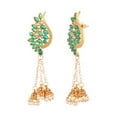 thumbnail image 5 of Efulgenz Indian Jewelry Bollywood Gold Tone Crystal Tassel Jhumki Leaf Dangle Earrings Set for Women, Green, 5 of 5