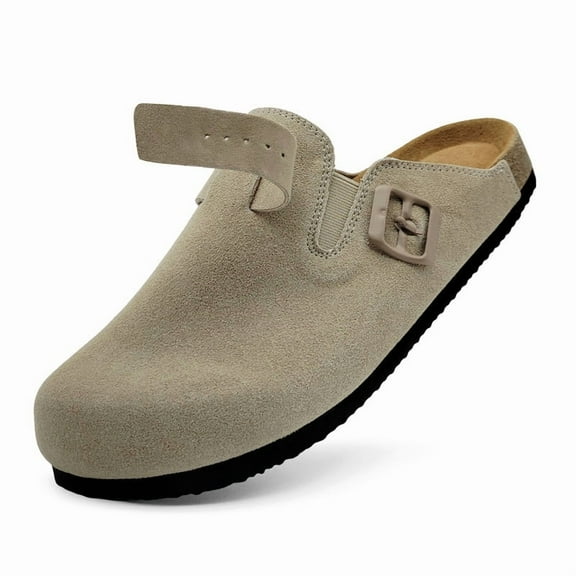 Womens Suede Clogs Leather Mules Cork Footbed Sandals with Arch Support Slip-on Slippers Indoor Outdoor Fashion Sandals Classic Adjustable Buckle