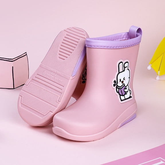 XIMIN Kids Rainboots Girls' Cute Cartoon Bunny Rain Boots Boys Rainboots Kids Soft Bottom Fashion Rain Boots Toddler Rain Shoes Easy-on Boots