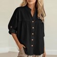 thumbnail image 5 of Vivianyo HD Women's Mandarin Collar Blouse, Oversized Split V Neck Roll Sleeve Button Front Shirt for Women, Spring Lightweight Woven Top for Casual Commute and Home Lounging, Sizes S-3XL, 5 of 8