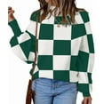 thumbnail image 3 of Women'S Fall Fashion Roll-Neck Long Sleeve Plaid Ribbed Knit Loose Pullover Sweater Tops Green Checkered M, 3 of 8