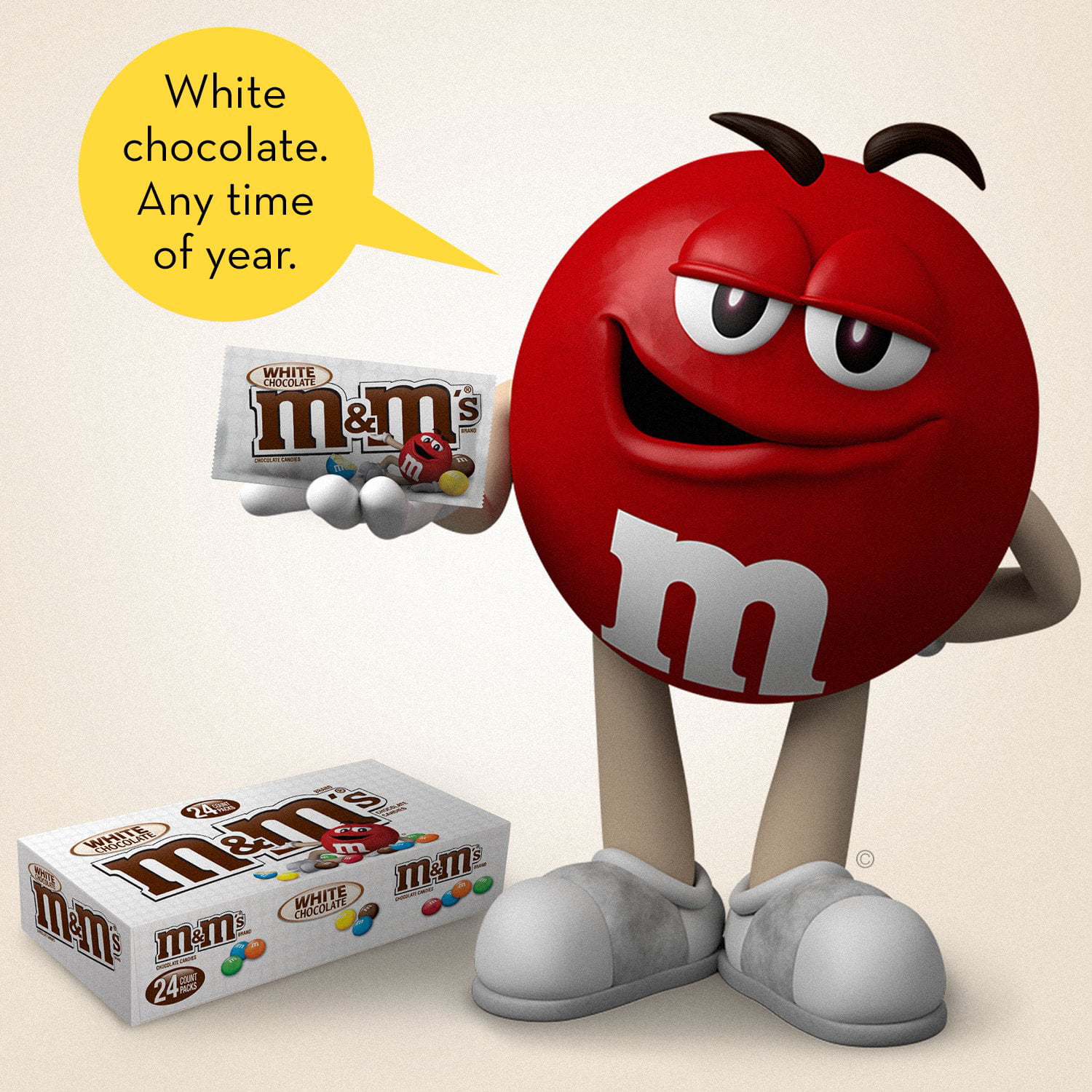 M&M'S White Chocolate Singles Size Candy, 1.41 Oz. Pouch, 24 Ct