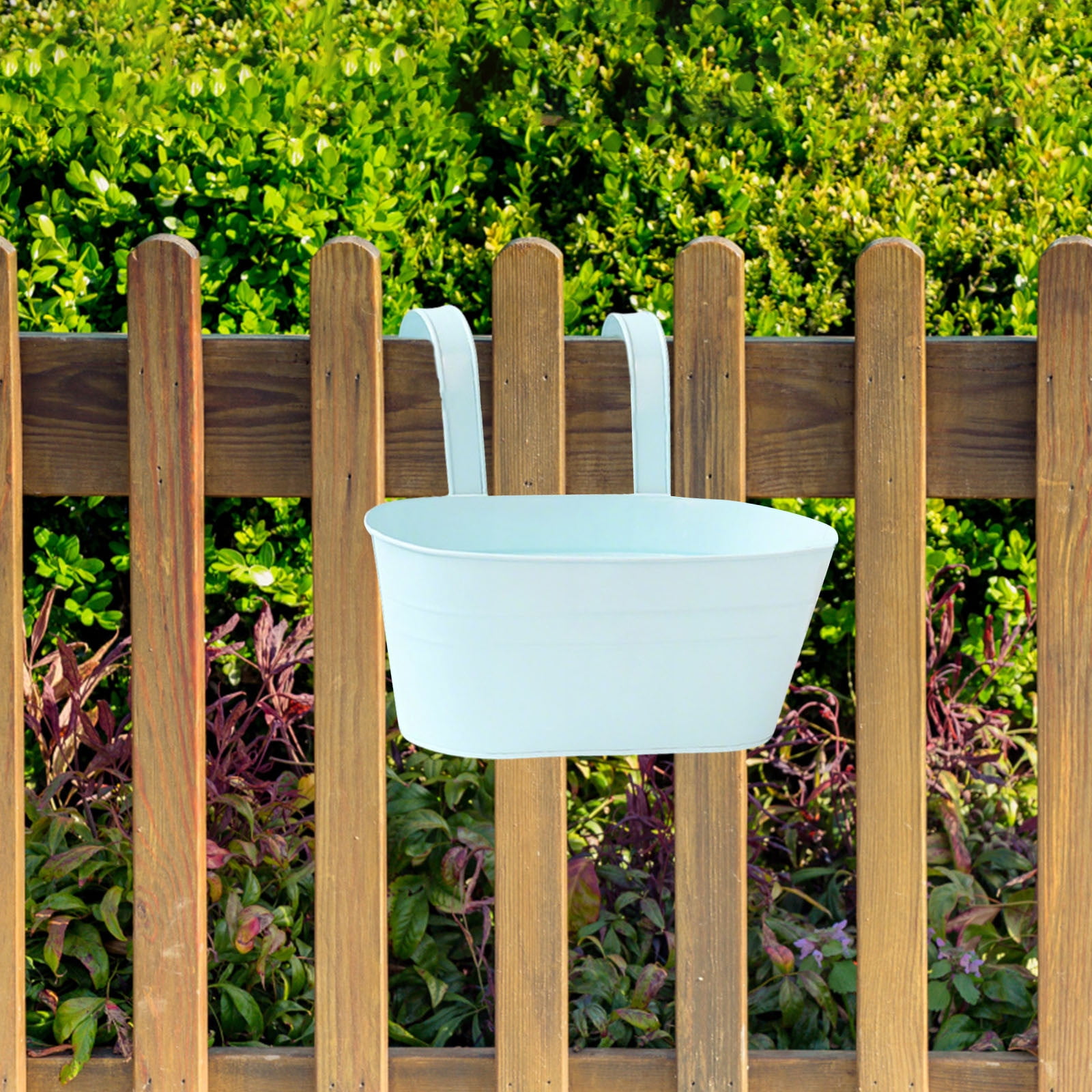 Large Iron Hanging Planters - Countryside Style Wall Mount Flower Pots for Railings & Fences | Indoor/Outdoor Metal Bucket Holder with Removable Hooks