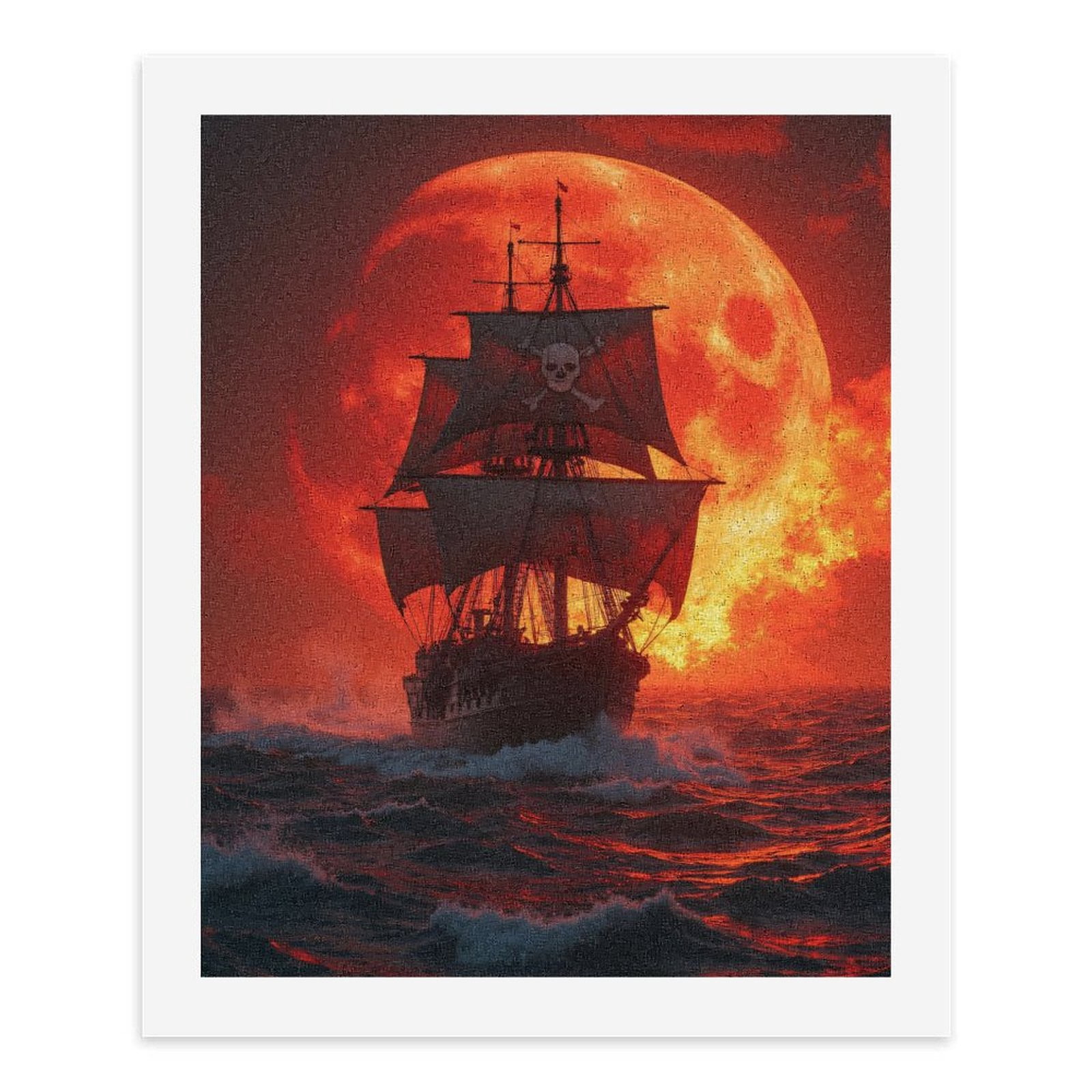 Paint by Numbers Kit for Adults, Pirate Ship Red Moon Ocean Adventure Paint by Numbers, Easy Paint by Numbers Kit for Adults Beginner, DIY Adult Paint by Number Kits on Canvas, Home Decor
