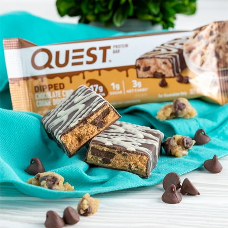 Quest Nutrition Dipped Chocolate Chip Cookie Dough Protein Bars, 12 Count
