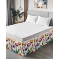 thumbnail image 4 of Spring Floral Wrap Around Bed Skirts for Queen Bed 18" Drop,Bed Skirt with Adjustable Elastic Belt Dust Ruffle Bed Valance for Bedroom Hotel Tulip Butterfly Summer Elegant Botanical Bed Frame Cover, 4 of 7