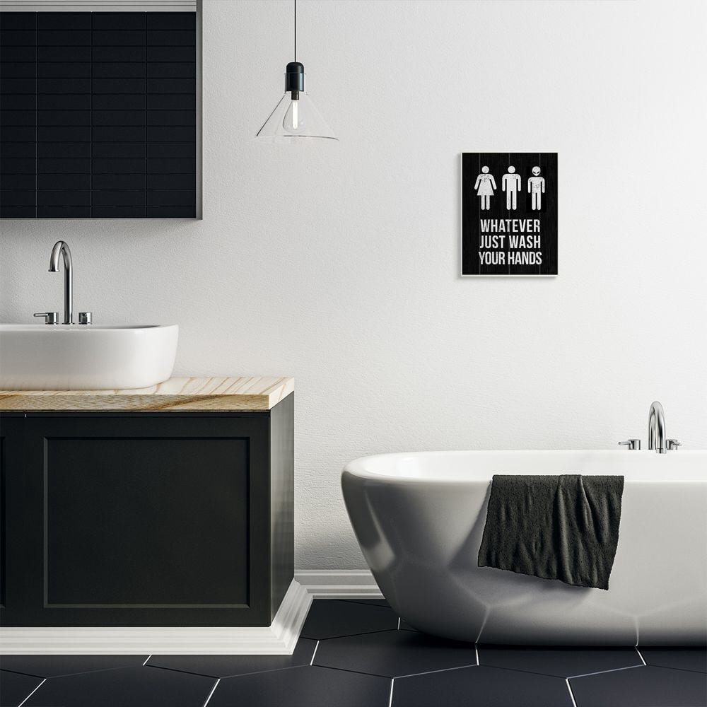 Stupell Industries Just Wash Your Hands Outer Space Bathroom Sign Designed by Daphne Polselli