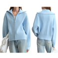 thumbnail image 3 of Womens Fall Long Sleeve Zip Up Cardigan Sweaters Casual Loose Collared Ribbed Knit Tops Jackets One size, 3 of 7