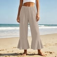 thumbnail image 2 of Levmjia Women Summer Solid Color Wide Leg Pants Casual Loose Fit Flare Bell Bottom Trousers with Pockets Elastic Waist Ruffle Hem Pants, 2 of 9