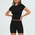 thumbnail image 6 of 2 Piece Outfit for Women,Women Two Piece Set Solid Short Sleevele Round-Neck Blouses Shorts Elastic Waist Sets, 6 of 6