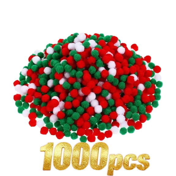 Kumdkd 1000PCS 1.5cm Christmas Pom Poms Bulk, Red Green White Soft Fluffy Decorative Balls for DIY Crafts, Holiday Tree Ornaments, Kids Craft Projects, Festive Party Decorations