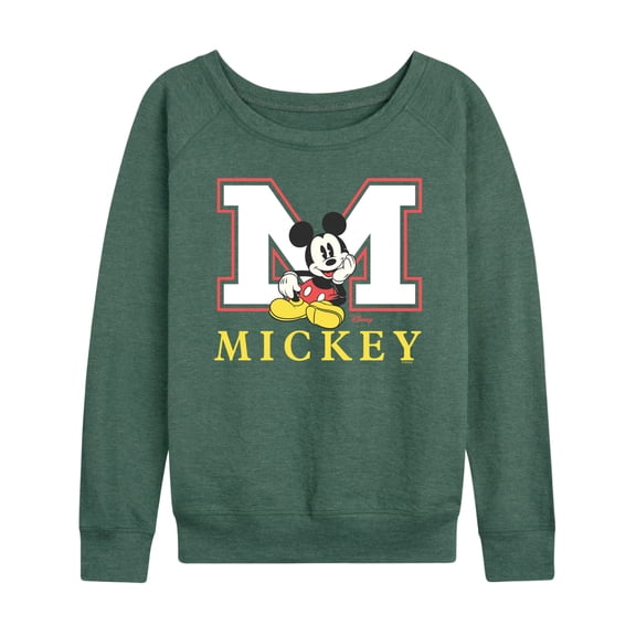 Disney - Mickey M Block Letter Lightweight French Terry Wide Neck Long Sleeve Graphic Shirt