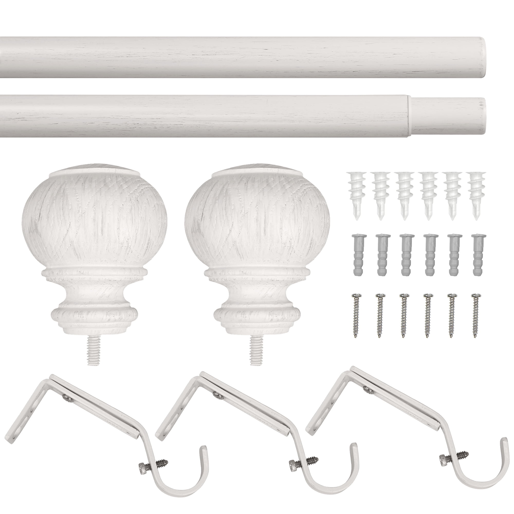 Better Homes & Gardens 1 in. Whitewashed wood Poly Single Curtain Rod, 42-120"