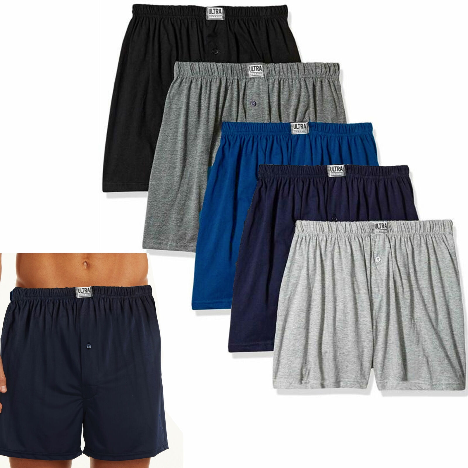 2 Pc Men's Knit Boxer Shorts 100 Cotton Plain Solid Assorted Colors