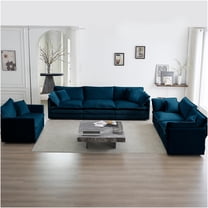 JERFIT Modern 3-Piece Sectional Sofa Set with Extra Deep Seating, Oversized Blue Chenille Fabric Couch for Living Room