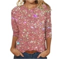thumbnail image 2 of FcBaudy Hauts pour Femmes, Blouses et Chemises à Manches Longues et Col Rond, T-Shirts Imprimés Mode pour Femmes, Blouse à Manches 3/4 Col Rond Décontractée, 2 of 3