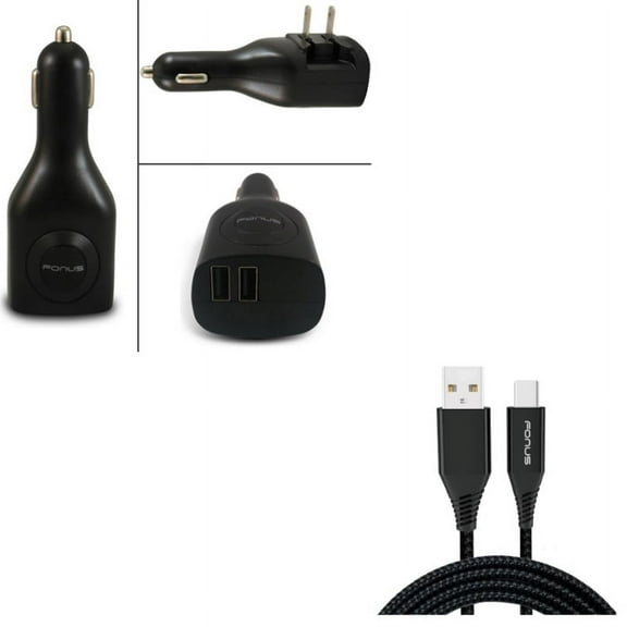 2-in-1 2-Port USB Car Home Charger w Charger Cord Type-C 6ft USB Cable R4W for Acer Liquid Jade Primo - Alcatel PulseMix, 7, Idol 5S 5 4S - ASUS Zenfone V Live, ROG Phone, AR 6 5z 4 Pro