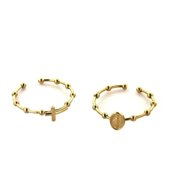 18k Solid Yellow Gold Open Rosary Medal Ring