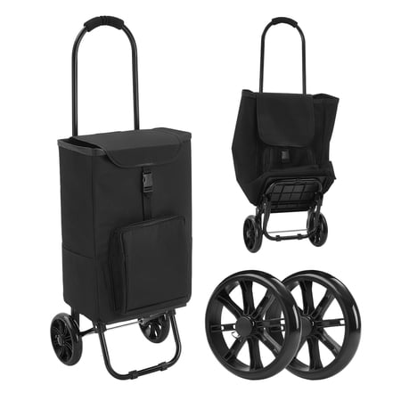 KFFKFF Foldable Shopping Cart with Wheels 2-in-1 Rolling Utility Trolley with Detachable Bag Comfortable Foam Handle Multiple Storage Compartments Compact Design for Groceries Laundry and Camping