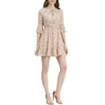 thumbnail image 2 of Allegra K Women's Floral Bell 3/4 Sleeves Tie Neck Ruffle Hem Dresses, 2 of 6