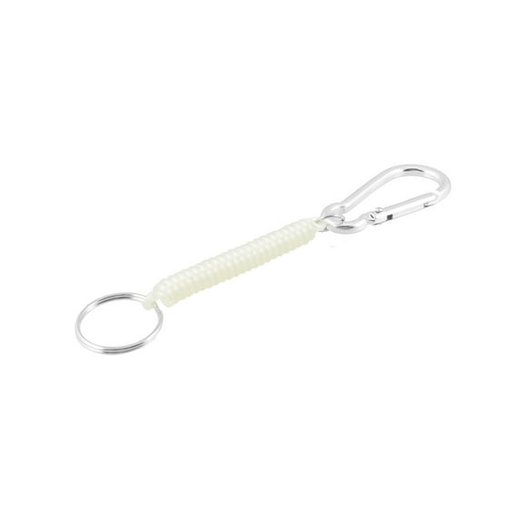 Carabiner Hook Beige  Elastic Plastic Coil Keychain Keyring Strap Rope