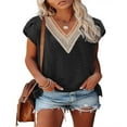 thumbnail image 2 of Loose Fit Tops with Short Sleeve Lace V Neck for Women‘s Summer T-Shirts, 2 of 5