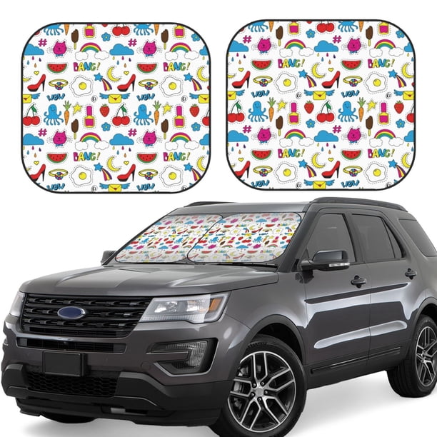Balery Summer Parasol para parabrisas de coche de 2 piezas | Parasol plegable para parabrisas delantero de coche para la mayoría de sedanes-Medium