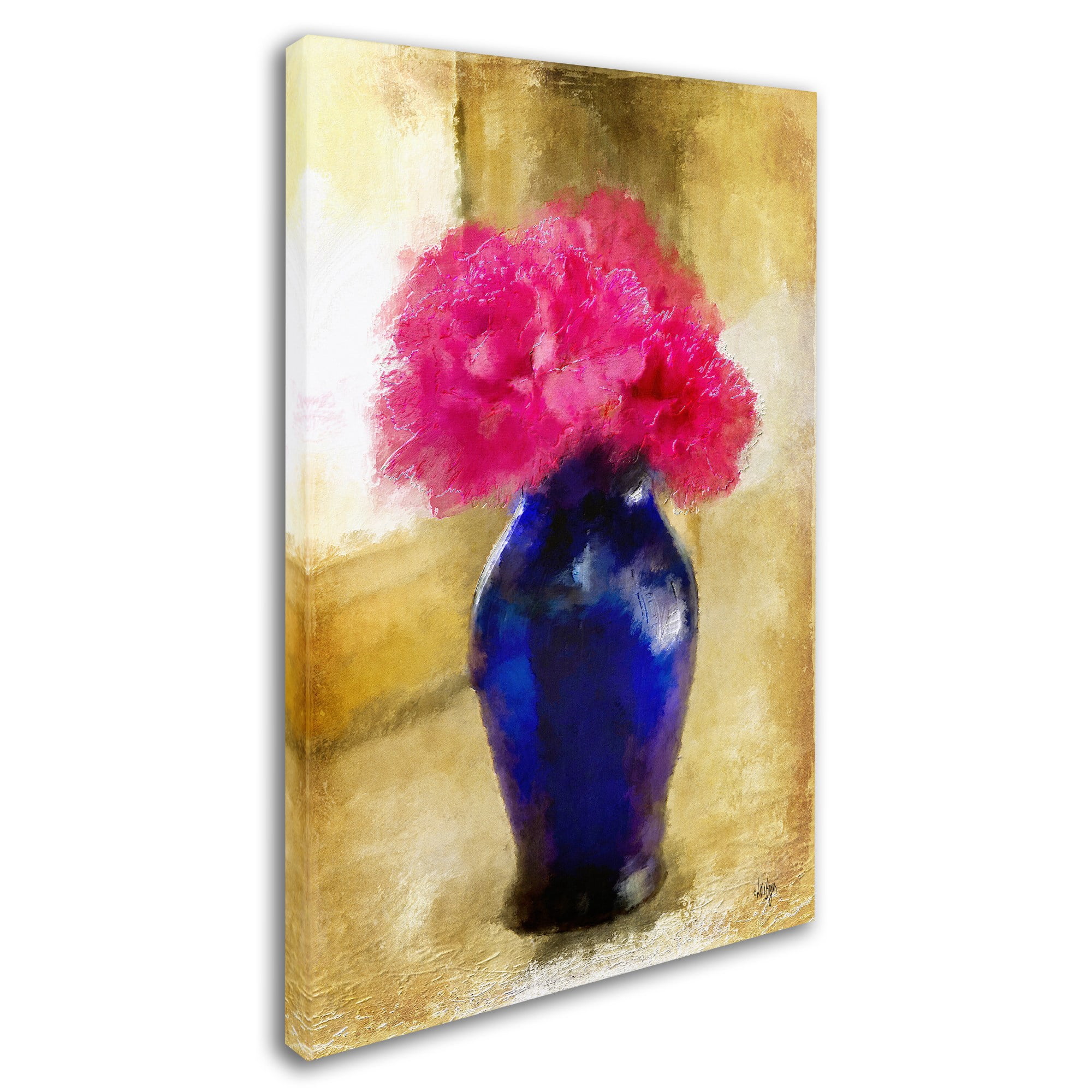 Trademark Fine Art "Pink Carnations in Cobalt Blue Vase" Canvas Art by Lois Bryan