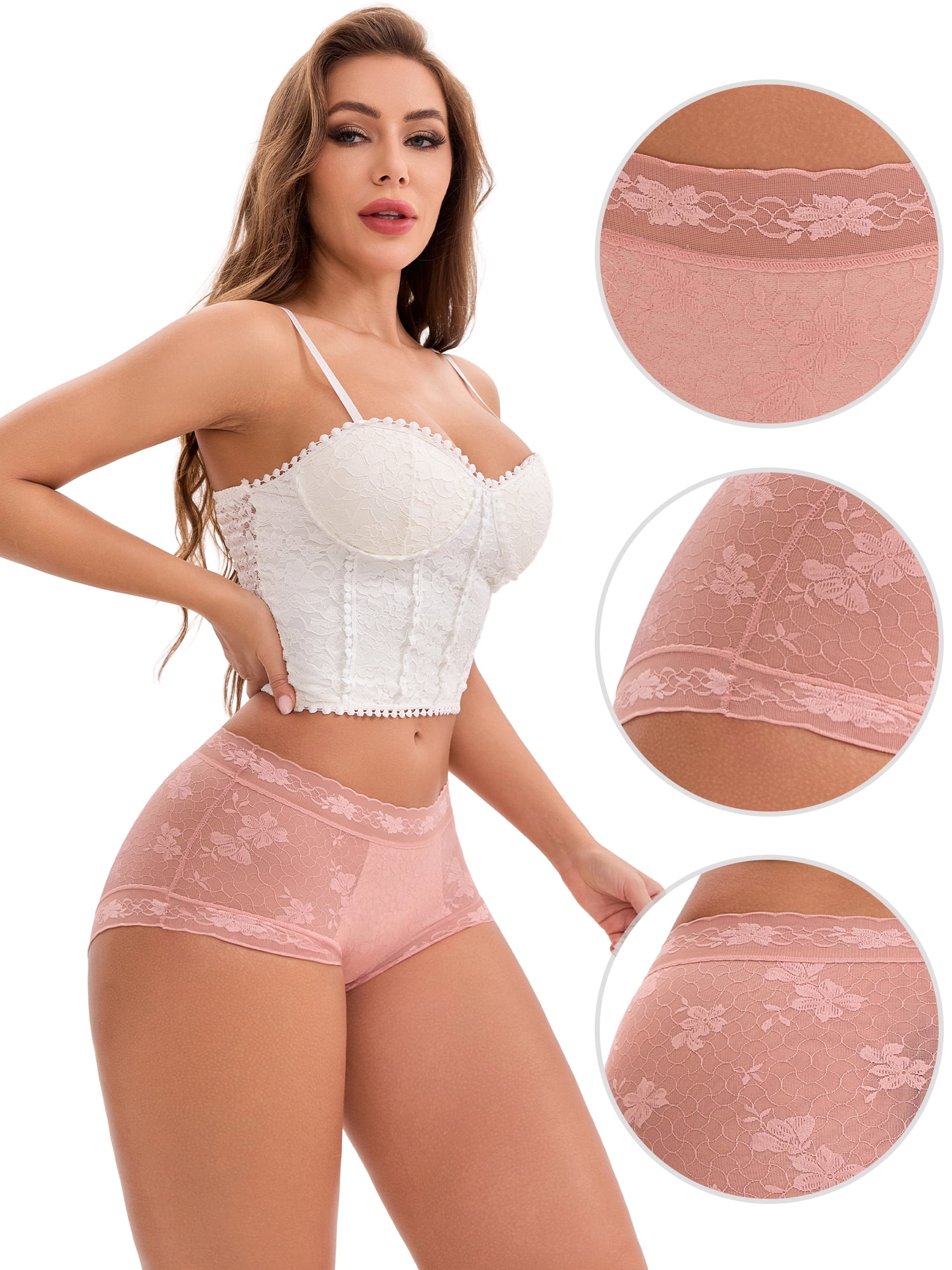 DARING DIVA Women's High-Waisted Extended Crotch Panties 3 Pcs S Pink, Gray, Beige