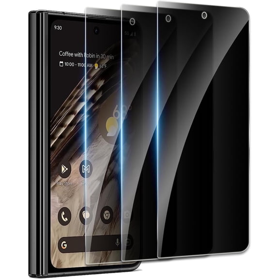 Privacy Screen Protector for Google Pixel Fold 5G, Shatterproof Tempered Glass Accessories, Anti Spy Tempered Glass Film, Case Friendly Ultra Resistant 9H Hardness Anti-Glare HD Black -3 Pack