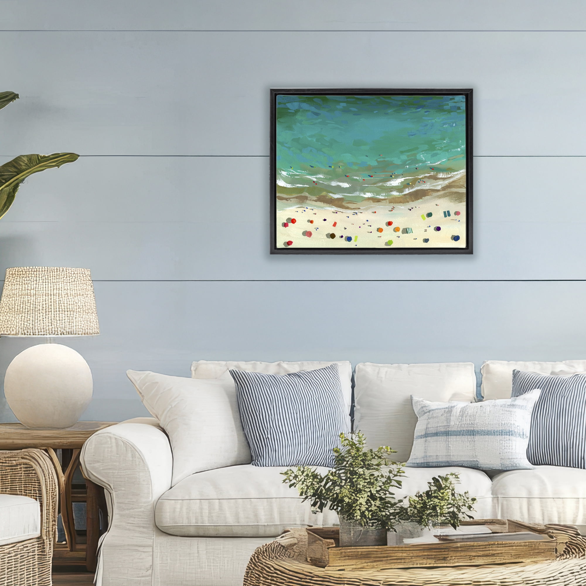 Stupell Industries Aerial Turquoise Shoreline Black Framed Floater Canvas Wall Art, design by Brook Page