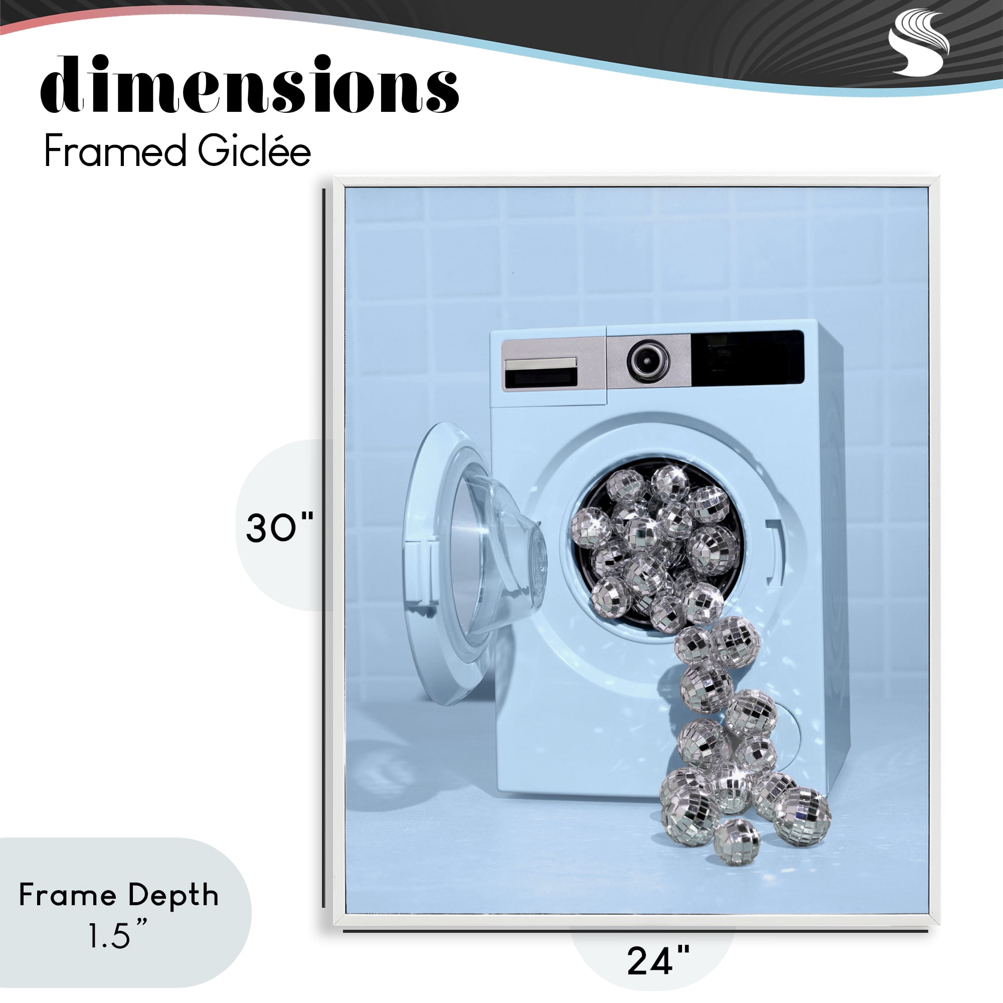 Stupell Industries Disco Laundry Machine over Blue White Framed Giclee Art, design by LISH Creative