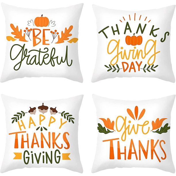Funda de almohada de 4 piezas de terciopelo de piel de melocotón Feliz Día de Acción de Gracias, funda de almohada de calabaza de cosecha de otoño, funda de almohada de 45 x 45 cm, estilo 2